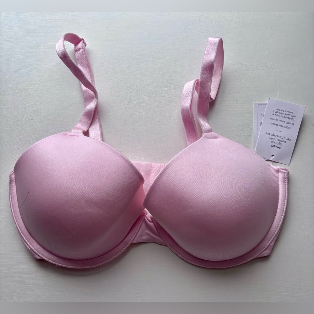 NWT Auden 32D Baby Pink Bra Push Up Demi Underwire Light Lift Smooth Satin - Picture 2 of 5
